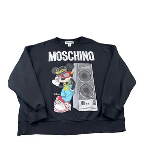H&M x Moschino Disney Mickey Mouse Sweatshirt Black Crew Neck Mens Large L